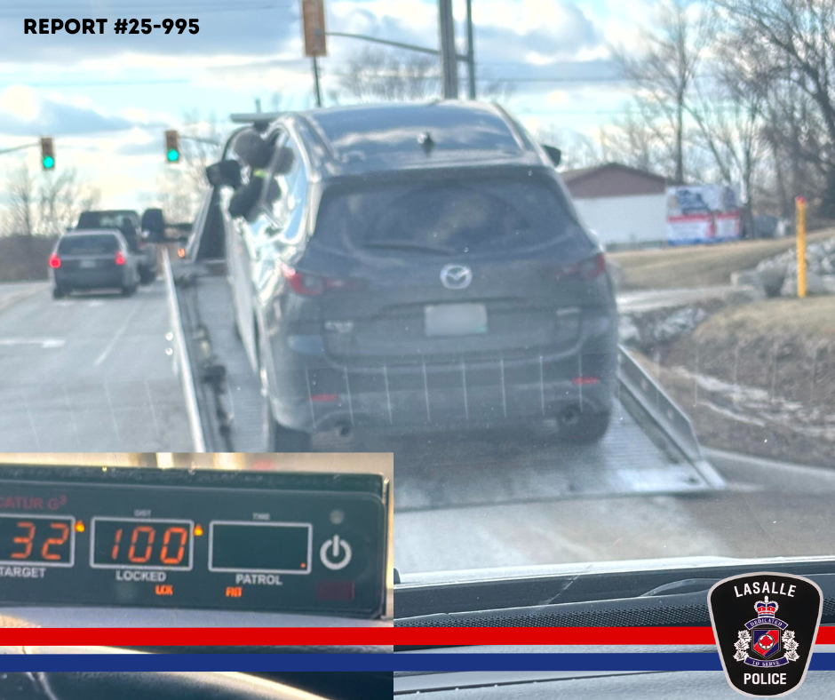 vehicle on tow truck and picture of radar