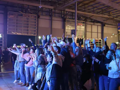 Crowd cheering at the LaSalle Event Centre.