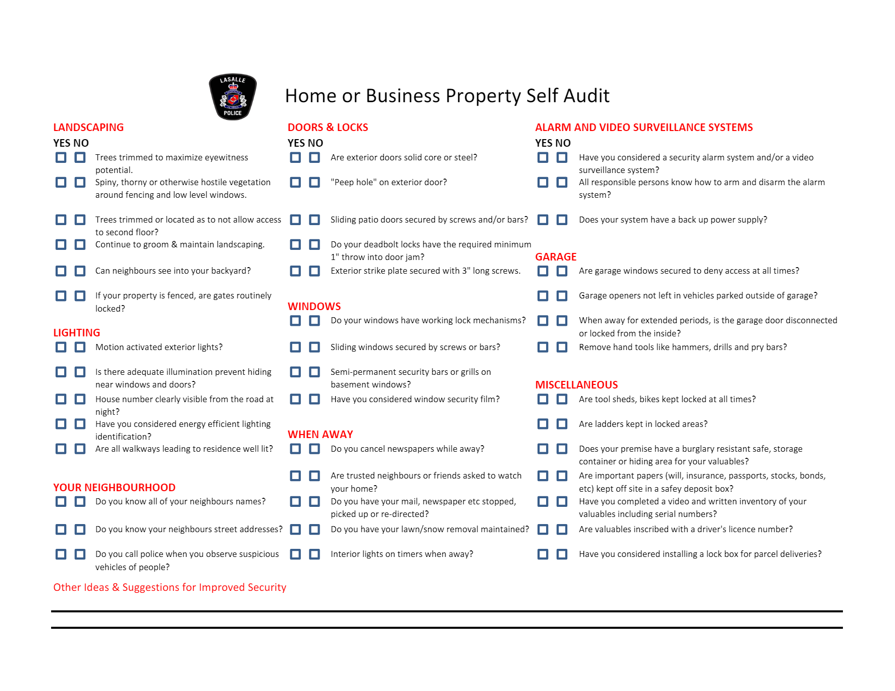 Home or Business Property Self Audit Checklist