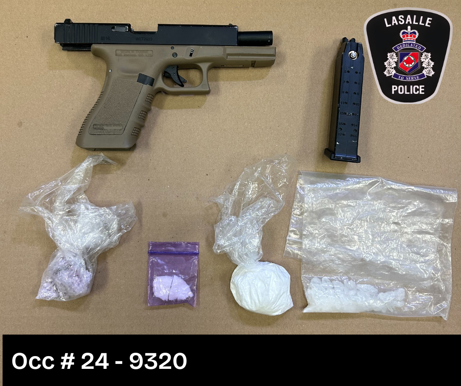 hand gun and bags of drugs