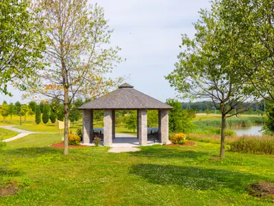 Stone gazebo in Healing Hearts Forest.
