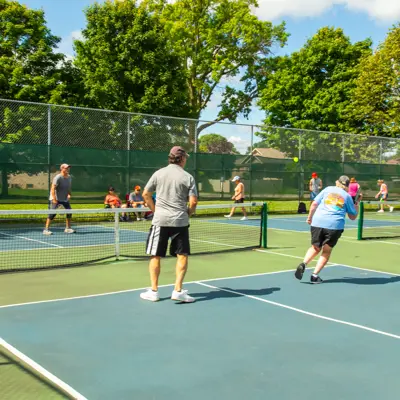 Recreational outdoor pickleball tournament.