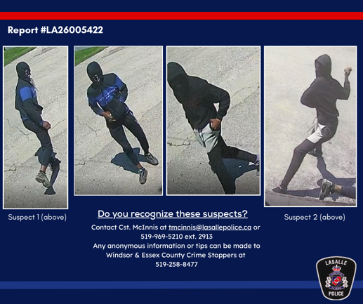 4 photos of the suspects (2 of each), instructions on who to contact if you recognize them