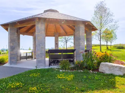 Stone gazebo in Healing Hearts Forest.