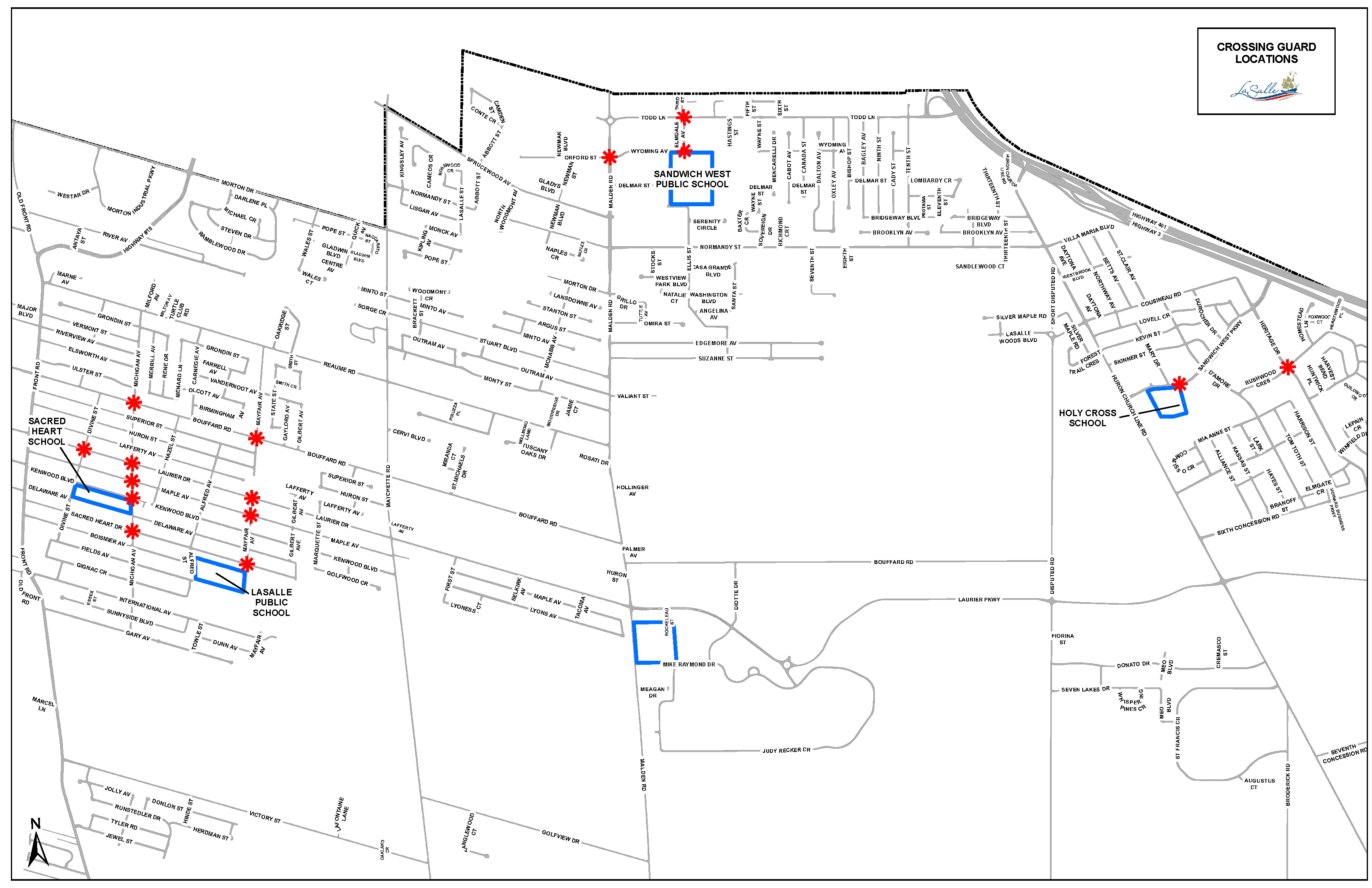 Map of locations where crossing guards are located