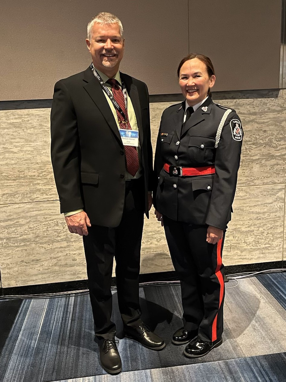 Police office and man standing