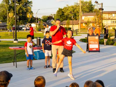 People performing outside.