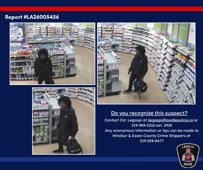 3 pictures of the suspect with contact information if recognized