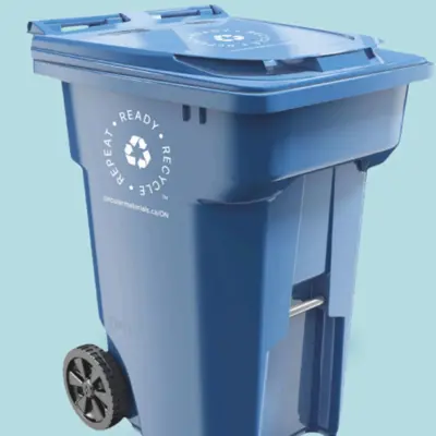 Blue recycle bin.