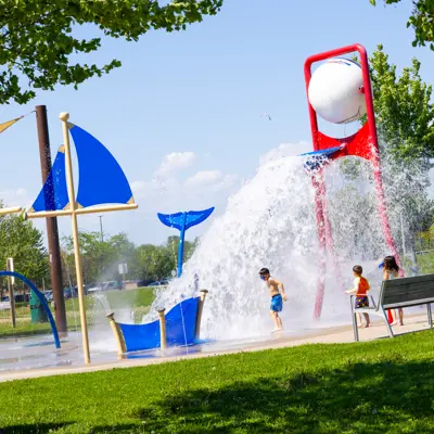 Children enjoying water activities at the splash pad.